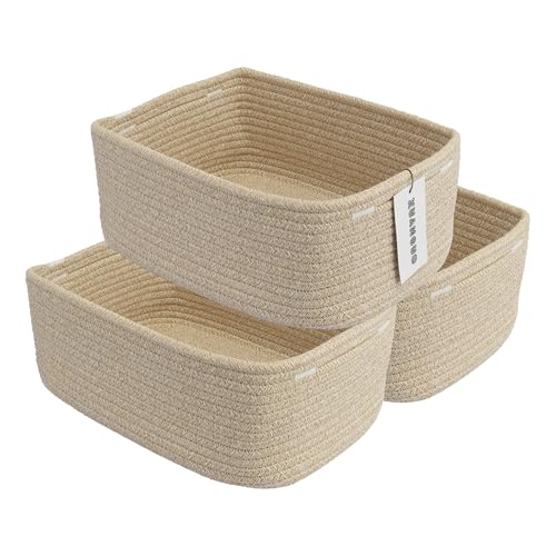 XUANGUO Small Woven Storage Baskets 13“X9”X5“ Decorative Rope Bins for Organizing Shelves, Closets, and Toys, Empty Gift Baskets, Cute Organizer Basket for Home and Office (oatmeal, Large) - color: oatmeal, size: Large