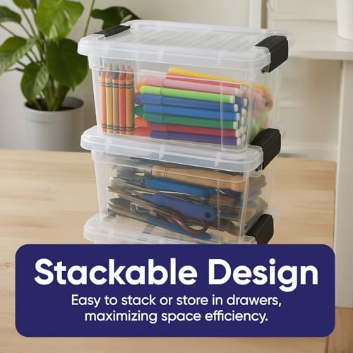 Superio Mini Storage Container Plastic Crayon Box Art Supplies and Sewing Case Stackable Clear Small Organizer for Beads, Stationery, Chalk, and Food, 1.4 Quart - size: 1.4 Quarts