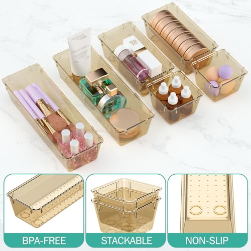 WOWBOX 12 Pack Clear Drawer Organizer Set, Acrylic Drawer Storage Trays, Storage Bins for Makeup, Cosmetics, Jewelries, Utensils, Gadgets, Office, Champagne - color: Champagne, size: 12 PCS