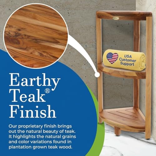 EcoDecors SnazzyCorner Natural Teak Corner Shower 3 Tier Shelf – Bathroom Organizer | Natural Wood Colors | Waterproof Teak Shower Caddy | Bathroom Storage & Organization | 33 Inches Tall - size: 3 tier - Tall