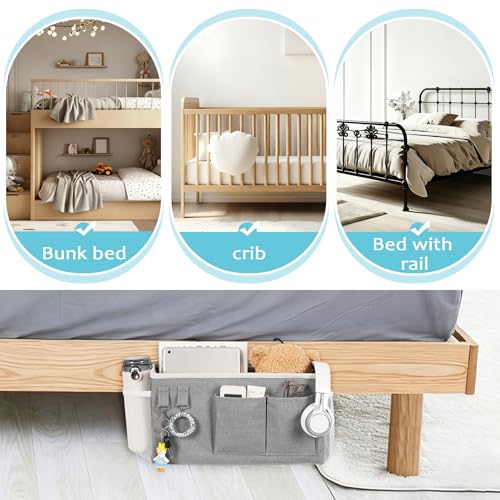 Loghot Bedside Caddy/Bedside Storage Bag Hanging Organizer for Bunk and Hospital Beds,Dorm Rooms Bed Rails,Can be Placed Glasses,Books,Mobile Phones,Keys (2pc Grey) - color: 2pc Grey