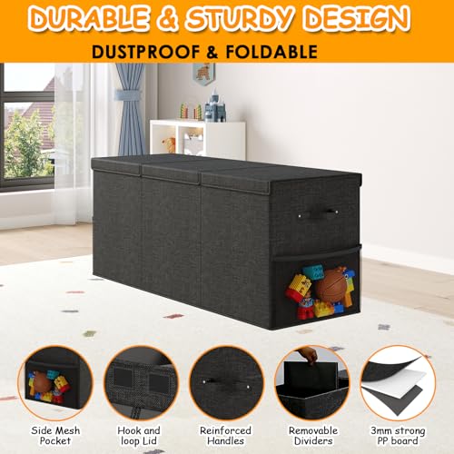 Extra Large Toy Box Chest with Lid, Kids Toy Storage Organizer for Boys Girls, Big Toy Bin Basket Extra Large Toy Storage Box for Living Room Playroom Nursery (40" x14" x16") - color: Black