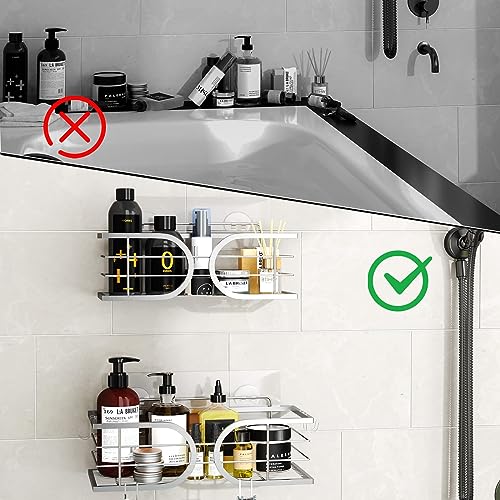 Shower Caddy No Drill Wall Mounted 304 Stainless Steel Durable Large Capacity Adhesive Shower Rack Organiser Quick Dry Rustproof Bathroom Storage Shelves - 2 Pack (Silver) - color: Silver, size: 2 Pack