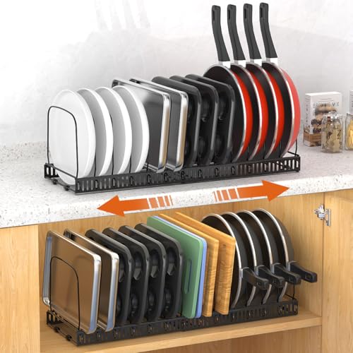 Housolution 2 Pack Baking and Cookie Sheet Organizer, 12"-23" Expandable Cutting Board Rack with 14 Adjustable Dividers, Bakeware Tray Muffin Pan Storage Organizer for Cabinet, Black - color: Black, size: 14 Dividers, 2 Pack