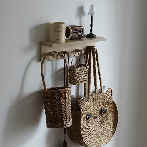 Entrance Coat Rack ，Coat Hooks, Wall-Mounted Wooden Hook Rack, Wall-Mounted Shelves(Birch Color Finish—A-1) - style: Birch color finish—A-1