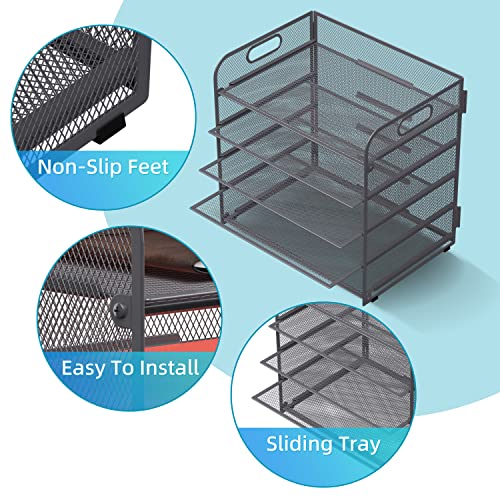 Supeasy 5 Trays Paper Organizer Letter Tray with Handle-Mesh Desk File Organizer, Grey Paper Sorter Desk Organizer for Office, Home or School - color: Softgray