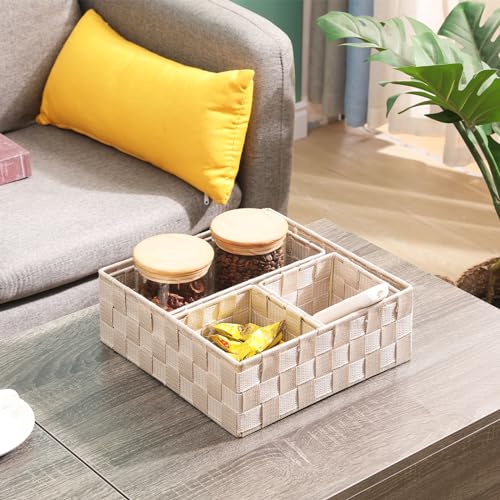 Storage Bins Woven Organizer Set of 4 – Polypropylene Storage Baskets with Metal Frame, Stackable Fabric Boxes for Drawers, Closet, Shelf, Nursery and Office, Beige - color: Beige, size: 4PCS-without lid