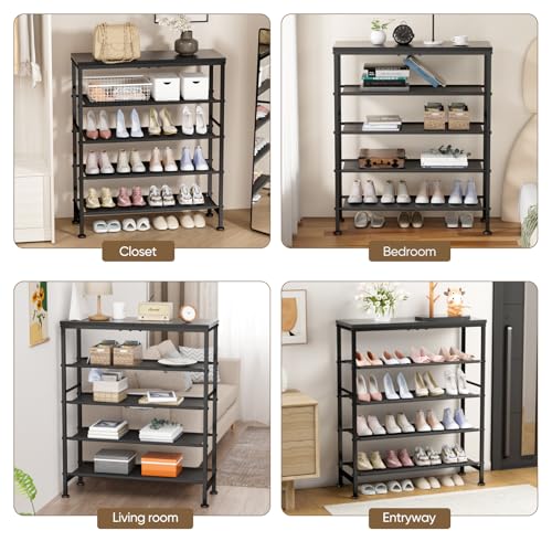 Mavivegue Metal Shoe Rack, 5 Tier Shoe Organizer with MDF Board and Non-Woven Fabric, Shoe Rack for Entryway and Closet,Industrial, Rustic Brown - size: 5 Tier