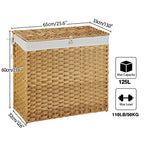 Greenstell Laundry Hamper with Lid, 125L Large Clothes Hamper with 3 Section & 2 Section Removable Liner Bags & 5 Mesh Laundry Bags, Handwoven Synthetic Rattan Divided Laundry Basket, Natural - color: Natural