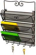 Deco Brothers Wall Mail Organizer with 5 Key Holder, 3 Tier, Bronze
