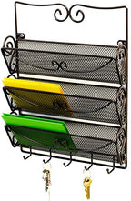 Deco Brothers Wall Mail Organizer with 5 Key Holder, 3 Tier, Bronze