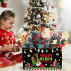 Geelin 3 Pcs Green Christmas Baskets Storage Black Green Merry Christmas Basket for Gifts Collapsible Waterproof Canvas Xmas Storage Bin Organizer with Handles for Book Closet Shelf Nursery Decor - style: Green Christmas