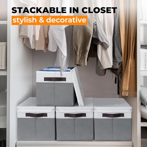 Criusia 8 Pack Closet Storage Bins with Lids - Stackable Storage Baskets for Organizing Clothes Toys Blankets - Odorless for Baby Nursery Organization and Storage Boxes Totes for Bedroom Dorm Room - color: White with Grey, size: 8pcs-Large