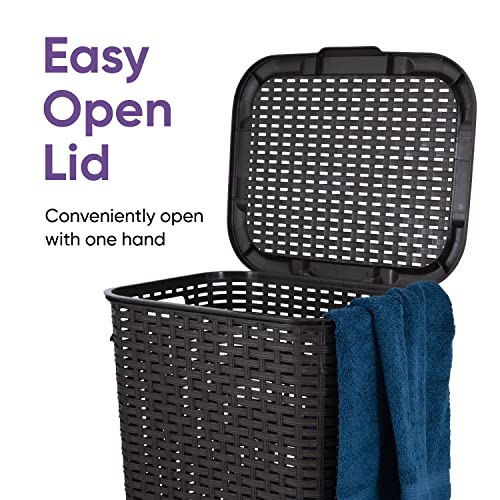 Superio Laundry Hamper Basket With Easy Open Lid 60 Liter Large Wicker Hamper, Dirty Cloths Storage With Two Cutout Handles, Laundry Room Bin (2 Pack, Brown) - color: Brown, size: 2-pack