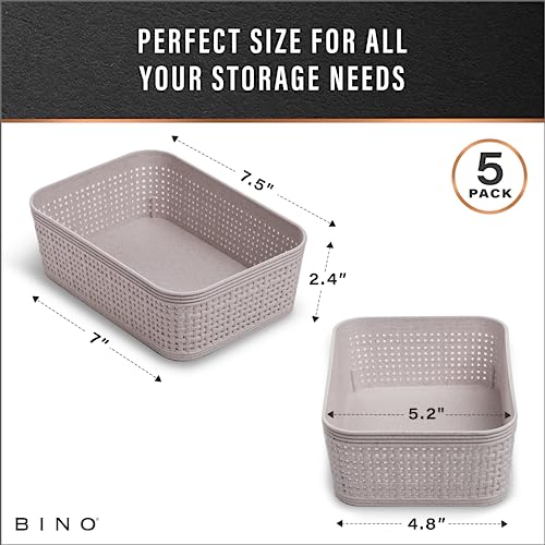 BINO | Woven Plastic Basket | XS (Natural Grey), 5-Pack | THE JUTE COLLECTION | Home Organization, Space - Saving Storage, Stylish Design | Jute Basket | Plastic Storage Basket - color: Natural Grey, size: 5PK- XS