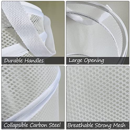 BATTOO Collapsible Laundry Basket Foldable Mesh Pop Up Hamper with Handles for Laundry Room, Bathroom, Kids Room, College Dorm, Travel, Storage Organizer White - color: White, size: 13 x 23.7 inch