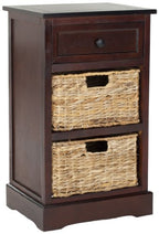 SAFAVIEH Home Collection Carrie Dark Cherry / Natural Wicker 3-Drawer Storage Nightstand Side Table (Fully Assembled) - color: Dark Cherry