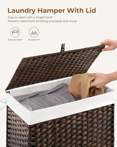 Greenstell Laundry Hamper with Lid, 125L Laundry Basket with 2 Removable Liner Bags & 2 Mesh Bags, Handwoven Synthetic Rattan Clothes Hamper for Clothes, Toys in Bathroom, Bedroom, Foldable, Brown - color: Brown, size: 125L (25.6 x 13.0 x 23.6 inches)