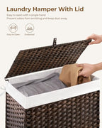 Greenstell Laundry Hamper with Lid, 125L Laundry Basket with 2 Removable Liner Bags & 2 Mesh Bags, Handwoven Synthetic Rattan Clothes Hamper for Clothes, Toys in Bathroom, Bedroom, Foldable, Brown - color: Brown, size: 125L (25.6 x 13.0 x 23.6 inches)