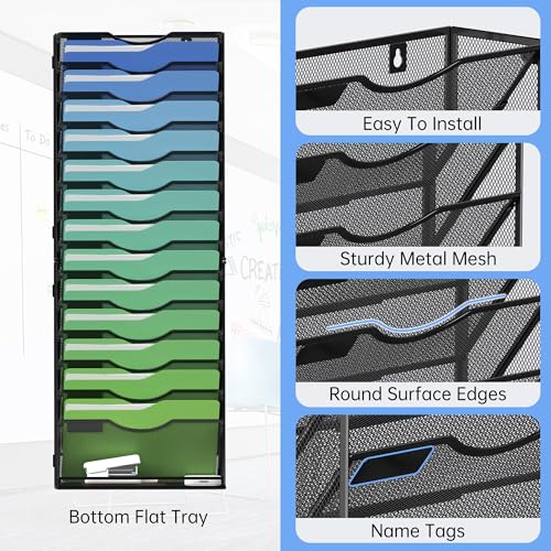Kuntine.B Wall File Organizer Office Hanging Magazine Holder Wall File Organizer for Office Home (Black, 15 Tier) - color: Black, size: 15 Tier & No Hangers