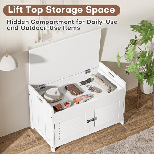 WARMHONIU Shoe Storage Bench with Lift Top Storage, Entryway Bench with Cushioned Seat, Adjustable Shelf, 2 Tier Shoe Rack with Doors for Entryway, Bedroom, Hallway, Mudroom, White - color: White, style: Lift Top Storage