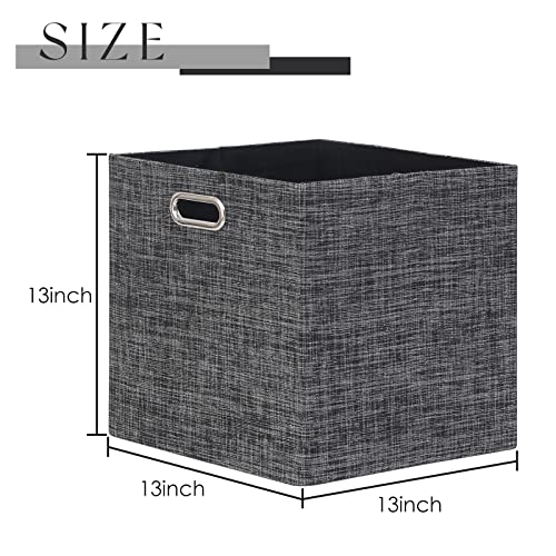 Cube Storage Bins 13×13 Inch Linen Foldable Box with Handles, Collapsible Organization Basket Set of 4 Large Capacity Drawer for Closet Shelf Cabinet Bookcase Bedroom, Black - color: Black