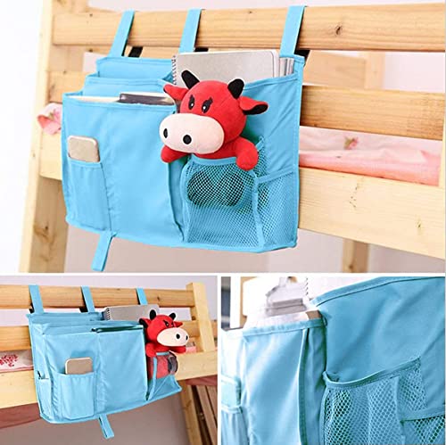 Createy Bedside Caddy Hanging Organizer Storage Bag Pocket for Bunk and Hospital Beds, College Dorm Rooms, Baby Bed Rails, Camp - 4 Pockets and 2 Hooks - color: Light Blue