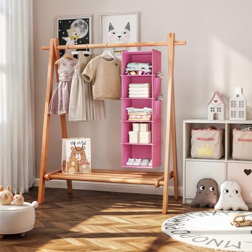 YOUDENOVA Hanging Closet Organizer, 5-Shelf Closet Hanging Storage Shelves, Light Pink - color: Light Pink, size: 5-SHELF