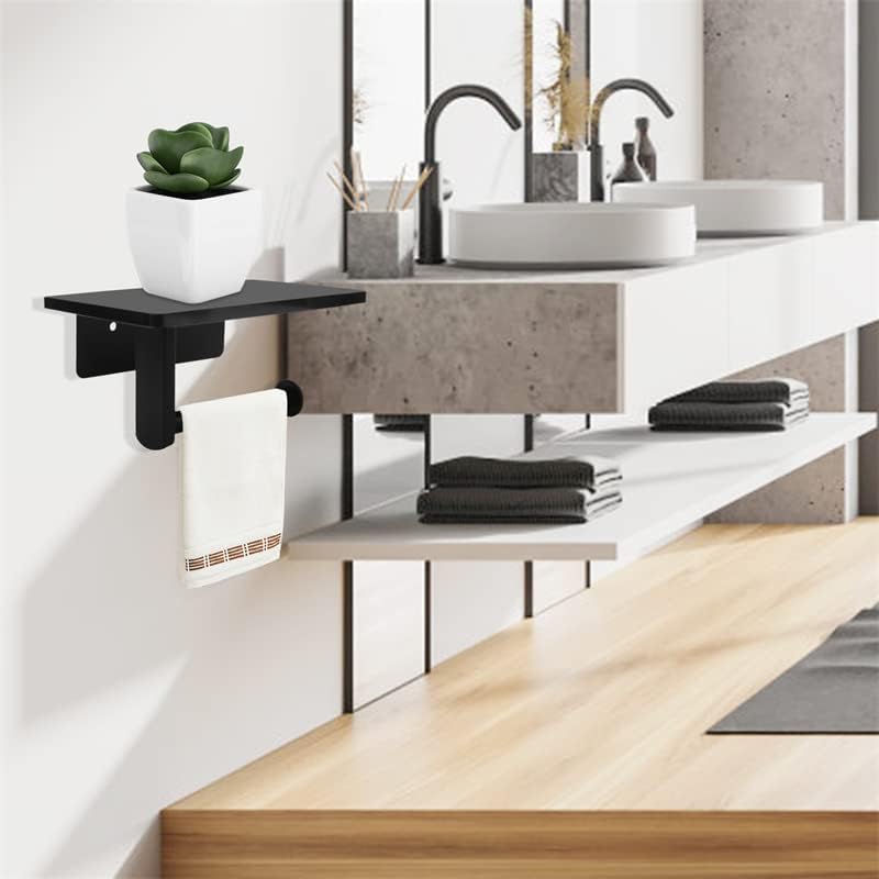 Toilet Paper Holder with Natural Marble Shelf for Bathroom Washroom,Wall Mounted Tissue Holder Suitable for Mega Roll (Middle 7.87 * 4.72 in, Black) - color: Black, size: Middle 7.87 * 4.72 in