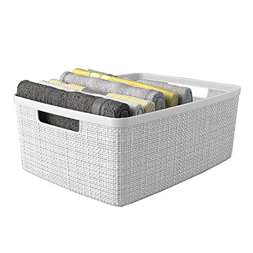 Curver Set of 6 Medium 12L Jute Decorative Plastic Organization and Storage Baskets - Perfect Bins for Home Office, Closet Shelves, Kitchen Pantry and All Bedroom Essentials, White - color: White, size: Medium 12L