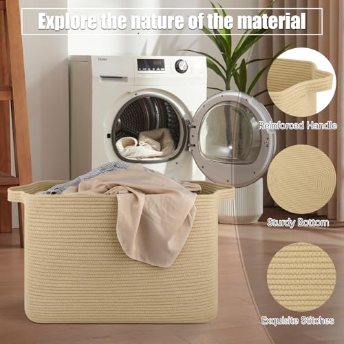 OIASKET 118L Extra Large Blanket Basket, 24.8"x17.7"x16.2" Woven Rope Baskets for Storage, Nursery Blanket Storage for Living Room, Toy Basket with Handle Organizing Comforter Cushions Pillows, Jute - color: Jute