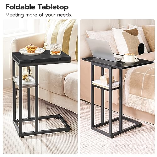 HOOBRO Foldable End Table, C Shaped Side Table with Storage Shelf, Small Snack Table Suitable for Living Room Bedroom Small Spaces, Easy Assembly, Black BK29SF01 - color: Black