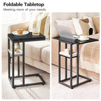 HOOBRO Foldable End Table, C Shaped Side Table with Storage Shelf, Small Snack Table Suitable for Living Room Bedroom Small Spaces, Easy Assembly, Black BK29SF01 - color: Black