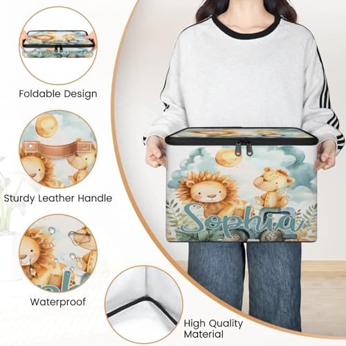 Custom Storage Basket with Name, Personalized Storage Bins with Zipper Lid, Foldable Fabric Storage Box Large capacity with Handle Lion Car - color: Option 22