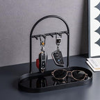 Shinpuru Metal Jewelry Organizer Stand & Key Holder Tray with Acrylic Base, Key Stand and Jewelry Tray with 5 Hooks, Perfect Bowl, Valet, Key Tray, Ring Holder, Jewelry Dish(Matt Black) - color: Matt Black