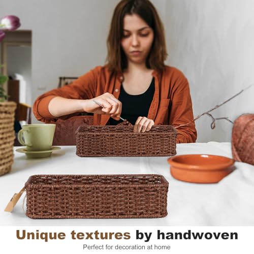 Water-Resistant Toilet Paper Basket: Tank Topper Organizer Brown Handwoven Modern Natural Style - color: Brown, size: small (2-pack)