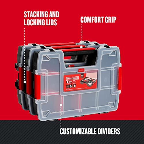 CRAFTSMAN Storage Organizer, Small Parts Organizer, 3-Packs with 10-Compartments, Lid Includes Secure Latch (CMST60964M) - size: 3 Pack, style: Triple Pack