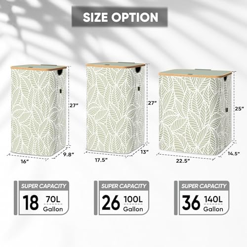 BALEINE Laundry Hamper with Lid, Tall Laundry Baskets with Bamboo Pull Handles, Large Laundry Bin with Internal Support (26 Gal/100L, Antique Foliage) - color: Antique Foliage, size: 100 liters