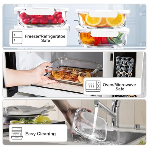VERONES 5 Pack 36 OZ Glass Meal Prep Containers, Airtight Glass Lunch Containers Set, Food Storage Containers with Lids,Exclusive of BPA, for Microwave, Oven, Freezer & Dishwasher Friendly,White - color: White