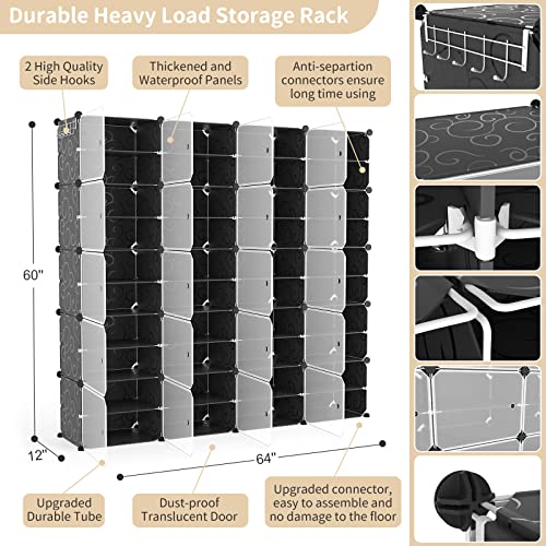 Portable Shoe Rack Organizer with Door, 80 Pairs Shoe Storage Cabinet Easy Assembly, Plastic Adjustable Shoe Storage Organizer Stackable Detachable Free Standing DIY Expandable 10 Tier Black - color: Black, size: 64" Wide-80 Pairs