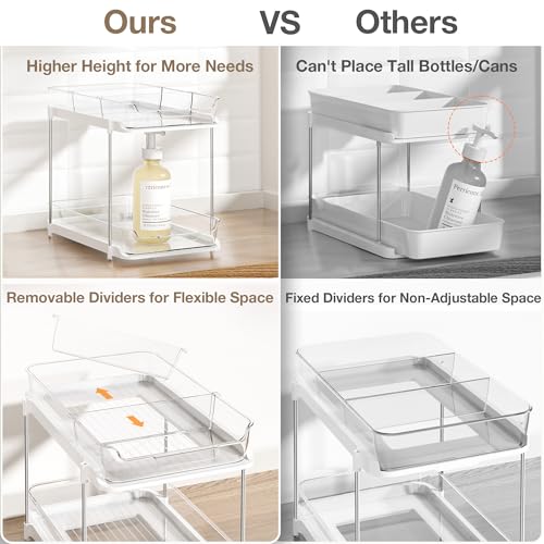 Delamu 2-Tier Multi-Purpose Bathroom Under Sink Organizers and Storage, Stackable Kitchen Pantry Organization, Pull Out Medicine Cabinet Organizer with Movable Dividers, White, 1 Pack - color: White, size: 1 Pack