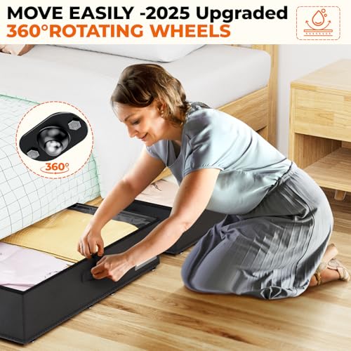 Dayacoco Underbed Storage with Wheels, 2 Pack Under Bed Storage Containers with Clear Lids No Assembly Required, 6.1 inch Rolling Under Bed Storage for Clothes, Shoes - size: 6.1 inch height-black
