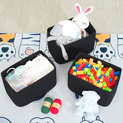 MINTWOOD Design 3-Pack Storage Baskets for Shelves, Playroom and Classroom, Book Basket, Decorative Storage Cube Bins, Woven Closet Organizers, Pantry and Shoe Organizer, Full Black - color: Full Black