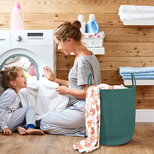 XUANGUO Cotton Rope Laundry Basket Hamper for Clothes Woven Storage Basket for Living Room Bedroom Boho Tall Rope Baskets for Blanket Toys Pillow Towels Baby Nursery Hamper Bin Large dark green - color: dark green, size: Regular