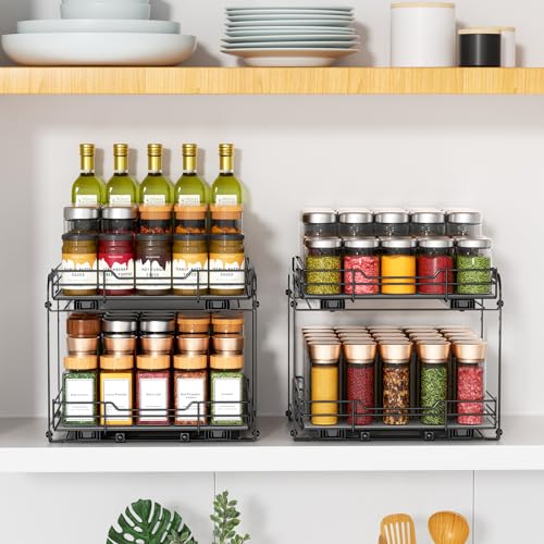 RCHYFEED Spice Organization for Cabinet,2 Tier Pull out Spice Rack Organizer for Inside Cabinets & Pantry, Slide out Heavy Duty Spice Shelf Rack for Kitchen Seasoning (11.5" Wx10.5 Dx9.5 H) - size: 2 Tier-11.5''Wx10.5''Dx9.5''H