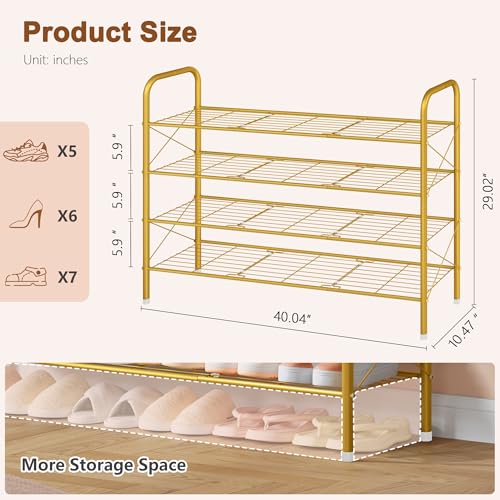 Hoctieon 4 Tier Mesh Style Shoe Rack, Entryway Shoe Shelf, Shoe Storage Organizer, Shoe Rack for Closet, Space Save for Bathroom, Garage, Hallway, Bedroom, Living Room, Gold - color: Gold, size: 4 Tier