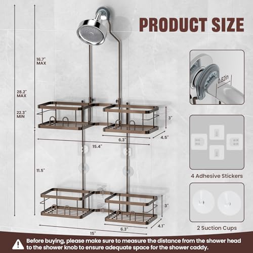 REINHARDT Adjustable Shower Caddy Hanging Rustproof Shower Caddy for Handheld Showerheads, Shower Organizer with Hooks Soap Holder, Anti-Swing Shower Rack Bathroom Accessories, Bronze - color: Bronze