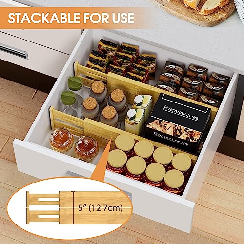 Bamboo Drawer Dividers Organizers, Kitchen Drawer Organizer, Adjustable Drawer Divider for Clothes, Kitchen, Dresser, Bedroom, Bathroom and Office, 4-Pack (Natural, 12-17 IN) - color: Bamboo, size: 12-17 IN