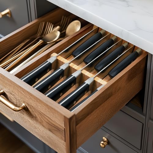 Utoplike Knife Drawer Organizer Bamboo Knives Block for Kitchen, Large Handle Steak Holder, Fit for 9 Knives (Not Included) - size: 9 Holder