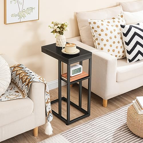 HOOBRO Foldable End Table, C Shaped Side Table with Storage Shelf, Small Snack Table Suitable for Living Room Bedroom Small Spaces, Easy Assembly, Black BK29SF01 - color: Black